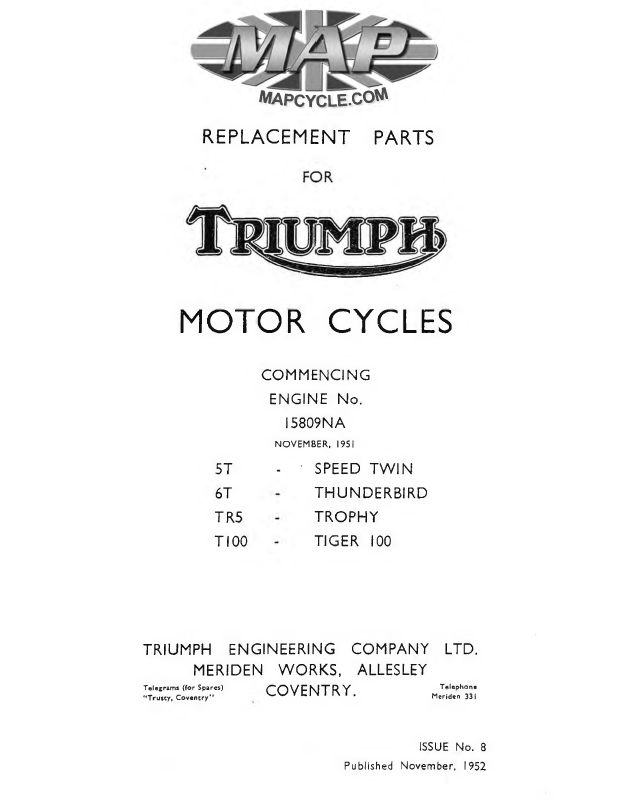 Triumph pre-unit partes Libro Para 1955 650 & 500 Modelos 
