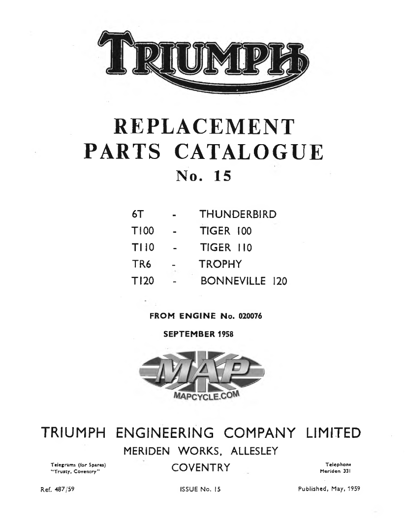 TRIUMPH  6T T100 TR5 T110 PRE-UNIT PARTS BOOK MANUAL No.11 220/55 1955 TP23 